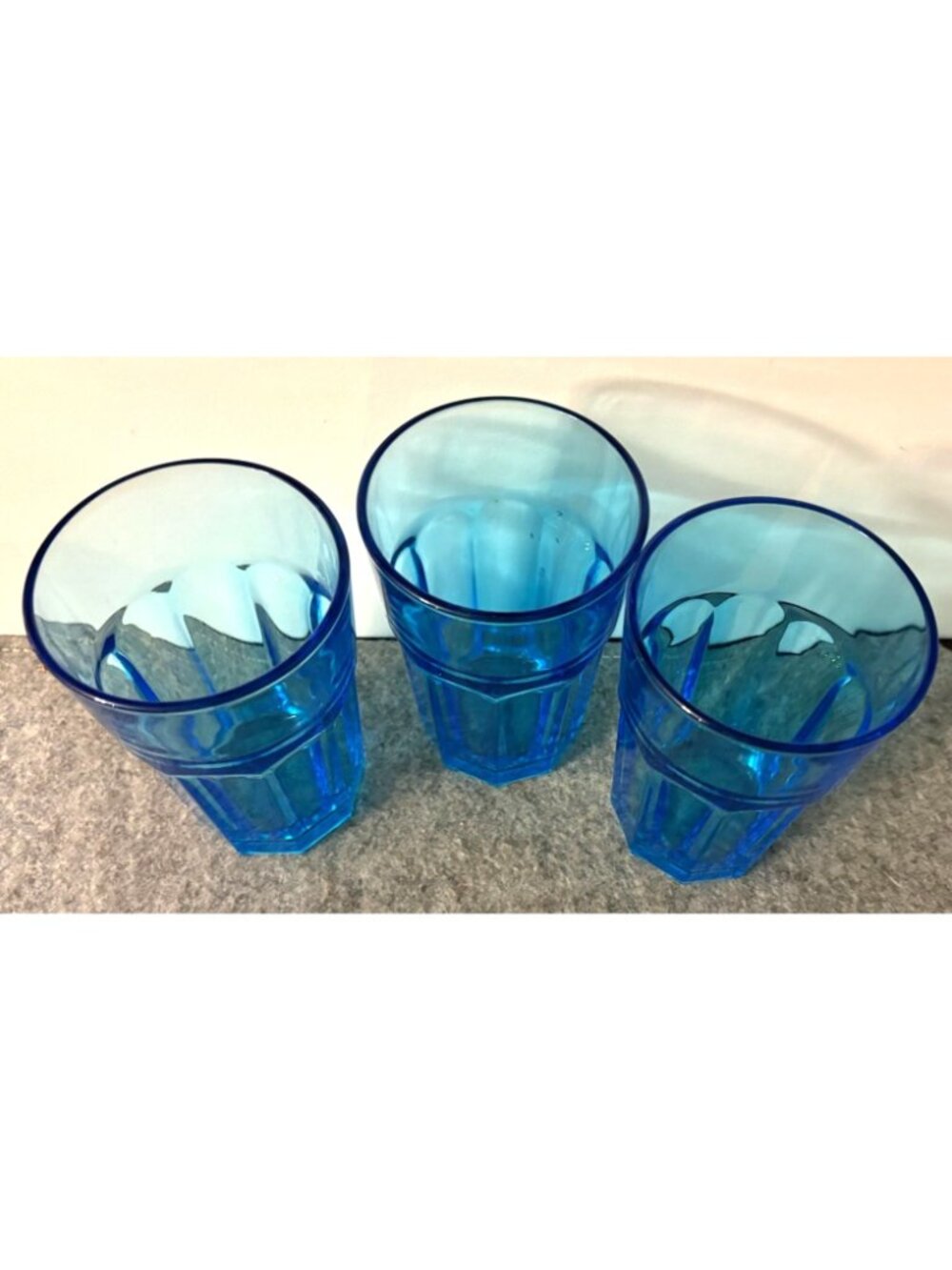 3 Ikea Pokal Teal Blue Paneled glass Tumblers 12oz.  # 3390